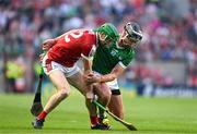 11 May 2024; Seamus Harnedy of Cork in action against Gearóid Hegarty of Limerick during the Munster GAA Hurling Senior Championship Round 3 match between Cork and Limerick at SuperValu Páirc Ui Chaoimh in Cork. Photo by Daire Brennan/Sportsfile