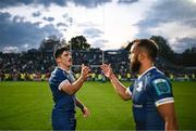 11 May 2024; Jimmy O'Brien and Jamison Gibson-Park of Leinster after their side's victory in the United Rugby Championship match between Leinster and Ospreys at the RDS Arena in Dublin. Photo by Harry Murphy/Sportsfile