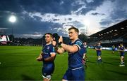 11 May 2024; Josh van der Flier and Scott Penny of Leinster after their side's victory in the United Rugby Championship match between Leinster and Ospreys at the RDS Arena in Dublin. Photo by Harry Murphy/Sportsfile