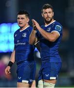 11 May 2024; Caelan Doris, right, and Dan Sheehan of Leinster after the United Rugby Championship match between Leinster and Ospreys at the RDS Arena in Dublin. Photo by Ben McShane/Sportsfile