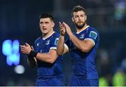 11 May 2024; Caelan Doris, right, and Dan Sheehan of Leinster after the United Rugby Championship match between Leinster and Ospreys at the RDS Arena in Dublin. Photo by Ben McShane/Sportsfile
