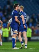 11 May 2024; Ryan Baird, left, and Jamie Osborne of Leinster after the United Rugby Championship match between Leinster and Ospreys at the RDS Arena in Dublin. Photo by Ben McShane/Sportsfile
