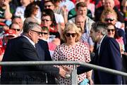 11 May 2024; An Taoiseach Simon Harris TD is welcomed by Munster Council chairman Ger Ryan ahead of the Munster GAA Hurling Senior Championship Round 3 match between Cork and Limerick at SuperValu Páirc Ui Chaoimh in Cork. Photo by Stephen McCarthy/Sportsfile