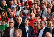 11 May 2024; An Taoiseach Simon Harris TD stand for the playing of the National Anthem before the Munster GAA Hurling Senior Championship Round 3 match between Cork and Limerick at SuperValu Páirc Ui Chaoimh in Cork. Photo by Stephen McCarthy/Sportsfile
