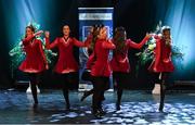 11 May 2024; The Biorra team, including Tara Seguin, Sarah Cooke, Eimear Teehan, Kathy Dermody, Aoife Gilligan, Gráinne Nolan, Aoife Maher and Sarah Teehan, representing Offaly and Leinster in the Rince Foirne competition during the Scór Sinsear 2024 All-Ireland Finals at the INEC Arena in Killarney, Kerry. Photo by Shauna Clinton/Sportsfile