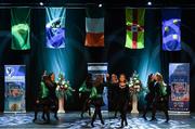 11 May 2024; The Maothail team, including Laura O'Neill, Ciara McCrann, Róisín Kennedy, Allanah McCrann, Amy Cosgrave, Hannah Gaffey, Ceadigh Heslin and Layla Murphy, representing Leitrim and Connacht in the Rince Foirne competition during the Scór Sinsear 2024 All-Ireland Finals at the INEC Arena in Killarney, Kerry. Photo by Shauna Clinton/Sportsfile