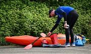 11 May 2024; Kieran Garry prepares his boat before The 63rd International Liffey Descent at The K Club in Straffan, Kildare. Photo by Seb Daly/Sportsfile