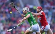 11 May 2024; Kyle Hayes of Limerick in action against Brian Hayes of Cork during the Munster GAA Hurling Senior Championship Round 3 match between Cork and Limerick at SuperValu Páirc Ui Chaoimh in Cork. Photo by Stephen McCarthy/Sportsfile