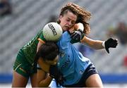 12 May 2024; Emma Duggan of Meath in action against Leah Caffrey of Dublin during the Leinster LGFA Senior Football Championship final match between Dublin and Meath at Croke Park in Dublin. Photo by Harry Murphy/Sportsfile