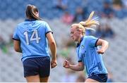 12 May 2024; Carla Rowe of Dublin after scoring her side's first goal during the Leinster LGFA Senior Football Championship final match between Dublin and Meath at Croke Park in Dublin. Photo by Ben McShane/Sportsfile