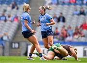 12 May 2024; Jennifer Dunne of Dublin celebrates after scoring her side's second goal during the Leinster LGFA Senior Football Championship final match between Dublin and Meath at Croke Park in Dublin. Photo by Ben McShane/Sportsfile