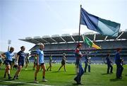 12 May 2024; Dublin and Meath players parade before the Leinster LGFA Senior Football Championship final match between Dublin and Meath at Croke Park in Dublin. Photo by Harry Murphy/Sportsfile
