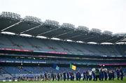 12 May 2024; Dublin and Meath players parade before during the Leinster LGFA Senior Football Championship final match between Dublin and Meath at Croke Park in Dublin. Photo by Harry Murphy/Sportsfile