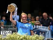 12 May 2024; Dublin captain Carla Rowe lifts the Mary Ramsbottom Cup after her sides victory in the Leinster LGFA Senior Football Championship final match between Dublin and Meath at Croke Park in Dublin. Photo by Harry Murphy/Sportsfile