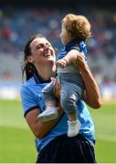 12 May 2024; Hannah Tyrrell of Dublin with her daughter Aoife after her side's victory in the Leinster LGFA Senior Football Championship final match between Dublin and Meath at Croke Park in Dublin. Photo by Harry Murphy/Sportsfile