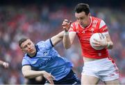 12 May 2024; Tommy Durnin of Louth in action against John Small of Dublin during the Leinster GAA Football Senior Championship final match between Dublin and Louth at Croke Park in Dublin. Photo by Shauna Clinton/Sportsfile