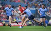 12 May 2024; Conor Grimes of Louth in action against James McCarthy, right, and Brian Fenton of Dublin during the Leinster GAA Football Senior Championship final match between Dublin and Louth at Croke Park in Dublin. Photo by Shauna Clinton/Sportsfile