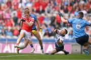 12 May 2024; Ciaran Keenan of Louth scores his side's first goal past Dublin goalkeeper Stephen Cluxton during the Leinster GAA Football Senior Championship final match between Dublin and Louth at Croke Park in Dublin. Photo by Ben McShane/Sportsfile