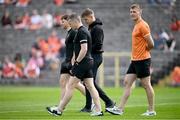 12 May 2024; Aidan Nugent and Rian O'Neill of Armagh before the Ulster GAA Football Senior Championship final match between Armagh and Donegal at St Tiernach's Park in Clones, Monaghan. Photo by Ramsey Cardy/Sportsfile