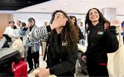 12 May 2024; Palestine players on arrival at Dublin Airport as the Palestine women's national football team arrive in Ireland for an International Solidarity Match against Bohemians to be played on Wednesday at Dalymount Park in Dublin. Photo by Stephen McCarthy/Sportsfile