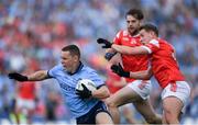 12 May 2024; Con O'Callaghan of Dublin is tackled by Anthony Williams of Louth during the Leinster GAA Football Senior Championship final match between Dublin and Louth at Croke Park in Dublin. Photo by Shauna Clinton/Sportsfile
