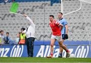 12 May 2024; Craig Lennon of Louth after scoring his side's second goal, in stoppage time, during the Leinster GAA Football Senior Championship final match between Dublin and Louth at Croke Park in Dublin. Photo by Ben McShane/Sportsfile