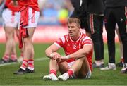 12 May 2024; Conor Grimes of Louth reacts after his side's defeat in during the Leinster GAA Football Senior Championship final match between Dublin and Louth at Croke Park in Dublin. Photo by Ben McShane/Sportsfile
