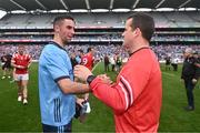 12 May 2024; Louth manager Ger Brennan, right, with Dublin captain James McCarthy after the Leinster GAA Football Senior Championship final match between Dublin and Louth at Croke Park in Dublin. Photo by Ben McShane/Sportsfile