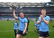 12 May 2024; Ciaran Kilkenny, left, and Tom Lahiff of Dublin after the Leinster GAA Football Senior Championship final match between Dublin and Louth at Croke Park in Dublin. Photo by Ben McShane/Sportsfile