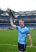 12 May 2024; Ciaran Kilkenny of Dublin with the Delaney Cup after his side's victory in the Leinster GAA Football Senior Championship final match between Dublin and Louth at Croke Park in Dublin. Photo by Harry Murphy/Sportsfile
