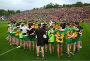 12 May 2024; Donegal manager Jim McGuinness speaks to his players before the Ulster GAA Football Senior Championship final match between Armagh and Donegal at St Tiernach's Park in Clones, Monaghan. Photo by Ramsey Cardy/Sportsfile