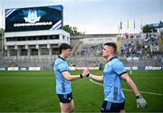 12 May 2024; Brian Howard and Killian McGinnis of Dublin after their side's victory in the Leinster GAA Football Senior Championship final match between Dublin and Louth at Croke Park in Dublin. Photo by Harry Murphy/Sportsfile