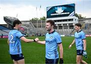 12 May 2024; Jack McCaffrey and Killian McGinnis of Dublin after their side's victory in the Leinster GAA Football Senior Championship final match between Dublin and Louth at Croke Park in Dublin. Photo by Harry Murphy/Sportsfile