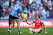 12 May 2024; Sam Mulroy of Louth and Con O'Callaghan  of Dublin shake hands after the Leinster GAA Football Senior Championship final match between Dublin and Louth at Croke Park in Dublin. Photo by Shauna Clinton/Sportsfile