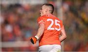 12 May 2024; Aidan Nugent of Armagh celebrates kicking a point during the Ulster GAA Football Senior Championship final match between Armagh and Donegal at St Tiernach's Park in Clones, Monaghan. Photo by Ramsey Cardy/Sportsfile