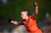 12 May 2024; Aidan Nugent of Armagh celebrates kicking a point during the Ulster GAA Football Senior Championship final match between Armagh and Donegal at St Tiernach's Park in Clones, Monaghan. Photo by Ramsey Cardy/Sportsfile