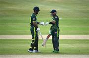 12 May 2024; Pakistan batters Fakhar Zaman, left, and Mohammad Rizwan during match two of the Floki Men's T20 International Series between Ireland and Pakistan at Castle Avenue Cricket Ground in Dublin. Photo by Seb Daly/Sportsfile