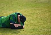 12 May 2024; Graham Hume of Ireland after dropping a catch during match two of the Floki Men's T20 International Series between Ireland and Pakistan at Castle Avenue Cricket Ground in Dublin. Photo by Seb Daly/Sportsfile