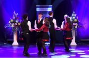 11 May 2024; The CLG Ail Finn team, including Emily Keane, Sarah Keane, Maria Keane, Emma Mulhern, Evan Gunn, Michael Gunn, Alex Gleeson and Ben Gleeson, representing Roscommon and Connacht in the Rince Seit competition during the Scór Sinsear 2024 All-Ireland Finals at the INEC Arena in Killarney, Kerry. Photo by Shauna Clinton/Sportsfile