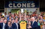 12 May 2024; Donegal captain Patrick McBrearty lifts the Anglo-Celt Cup after the Ulster GAA Football Senior Championship final match between Armagh and Donegal at St Tiernach's Park in Clones, Monaghan. Photo by Ramsey Cardy/Sportsfile