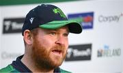 12 May 2024; Ireland captain Paul Stirling speaking after match two of the Floki Men's T20 International Series between Ireland and Pakistan at Castle Avenue Cricket Ground in Dublin. Photo by Seb Daly/Sportsfile