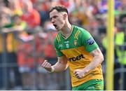 12 May 2024; Ciarán Thompson of Donegal celebrates after scoring a goal in the penalty shoot-out of the Ulster GAA Football Senior Championship final match between Armagh and Donegal at St Tiernach's Park in Clones, Monaghan. Photo by Piaras Ó Mídheach/Sportsfile