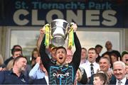 12 May 2024; Donegal goalkeeper Shaun Patton lifts the Anglo Celt Cup the Ulster GAA Football Senior Championship final match between Armagh and Donegal at St Tiernach's Park in Clones, Monaghan. Photo by Ramsey Cardy/Sportsfile
