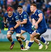 11 May 2024; Leinster players, from right, Ciarán Frawley, Jimmy O'Brien and Josh van der Flier during the United Rugby Championship match between Leinster and Ospreys at the RDS Arena in Dublin. Photo by Harry Murphy/Sportsfile