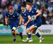 11 May 2024; Leinster players, from right, Ciarán Frawley, Jimmy O'Brien and Josh van der Flier during the United Rugby Championship match between Leinster and Ospreys at the RDS Arena in Dublin. Photo by Harry Murphy/Sportsfile