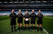 12 May 2024; Referee Marion Hayden, centre, and her match officials before the Leinster LGFA Senior Football Championship final match between Dublin and Meath at Croke Park in Dublin. Photo by Harry Murphy/Sportsfile