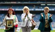 12 May 2024; Kathleen Buckley, Fidelma Geraghty and Phyllis Hackett of the 1974 Offaly All-Ireland final team are presented to the crowd at half time of the Leinster LGFA Senior Football Championship final match between Dublin and Meath at Croke Park in Dublin. Photo by Harry Murphy/Sportsfile