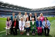 12 May 2024; The 1974 Offaly All-Ireland final team, back row, from left, Phyllis Hackett, Ann Molloy, Catherine Hanlon, Mary Lowry, Mary Nevin and Mary Carroll. Front row, from left, Lucy Bryant, Catherine Conroy, Fidelma Geraghty, Kathleen Buckley, Tona McDonald, Mary Todd and Agnes Gorman at half time of the Leinster LGFA Senior Football Championship final match between Dublin and Meath at Croke Park in Dublin. Photo by Harry Murphy/Sportsfile