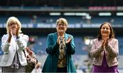 12 May 2024; Fidelma Geraghty, Phyllis Hackett and Lucy Bryant of the 1974 Offaly All-Ireland final team is presented to the crowd at half time of the Leinster LGFA Senior Football Championship final match between Dublin and Meath at Croke Park in Dublin. Photo by Harry Murphy/Sportsfile