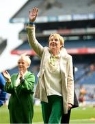 12 May 2024; Catherine Hanlon of the 1974 Offaly All-Ireland final team is presented to the crowd at half time of the Leinster LGFA Senior Football Championship final match between Dublin and Meath at Croke Park in Dublin. Photo by Harry Murphy/Sportsfile